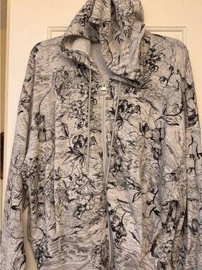 Athleta Gray Floral Zip Bomber Hoodie